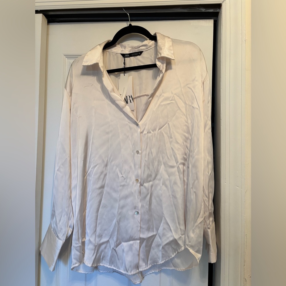 cream satin-like blouse